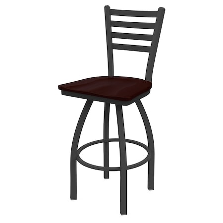 36 Swivel Bar Stool,Pewter Finish,Dark Cherry Oak Seat